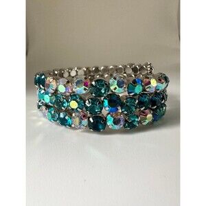 Silver tone blue clear rhinestone adjustable Bracelet